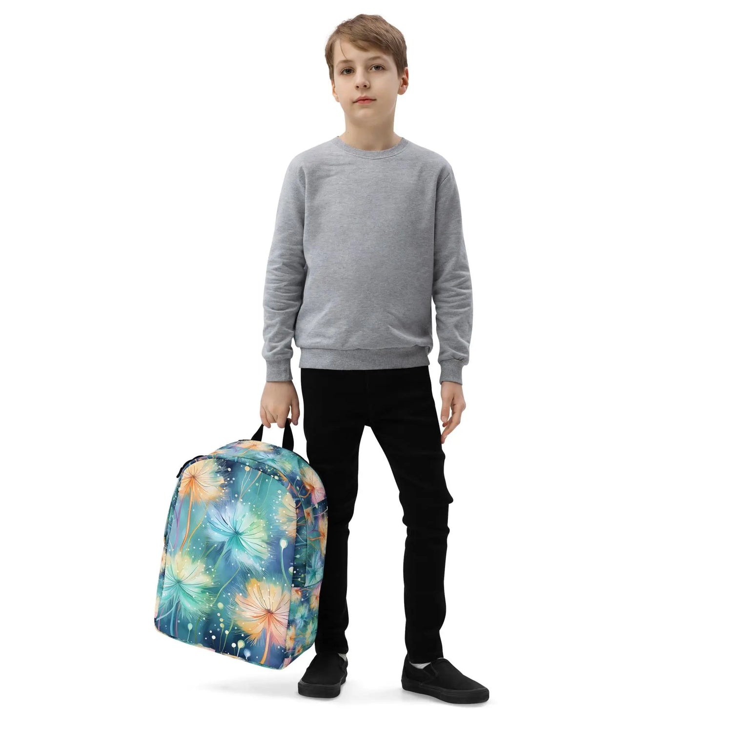 Minimalist Backpack, colorful mystical flower design simple back to school classroom casual day field trip travel backsack carry bag The Aurora Touch