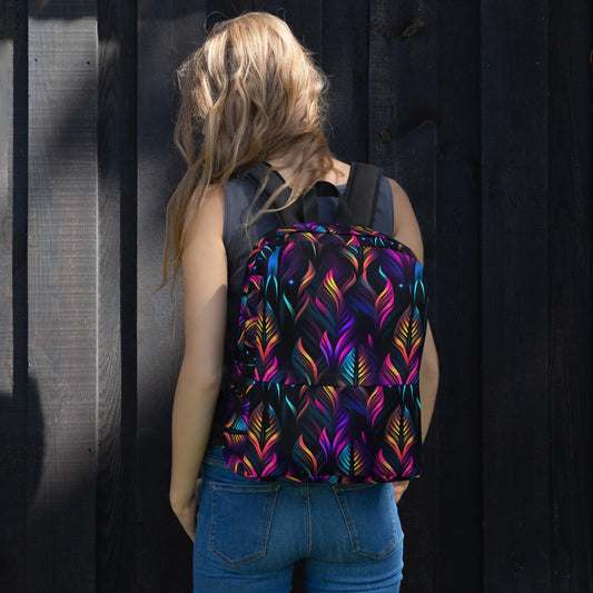 Mochila, mochila de mano con estampado colorido, neón, psicodélico, divertido, estilo EDM, rave, festival, moda