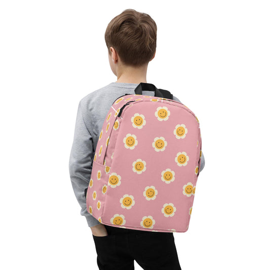 Minimalist Backpack, Kid Friendly elementary school age child custom daisy flower print every day Ipad computer pencil crayon carry tote bag