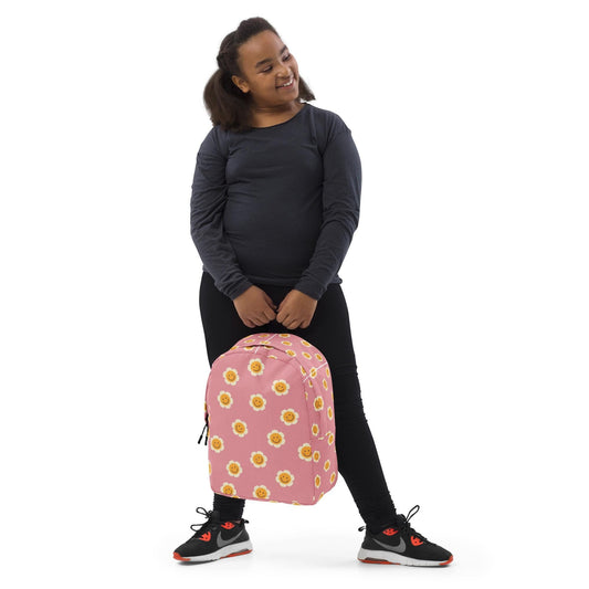 Minimalist Backpack, Kid Friendly elementary school age child custom daisy flower print every day Ipad computer pencil crayon carry tote bag
