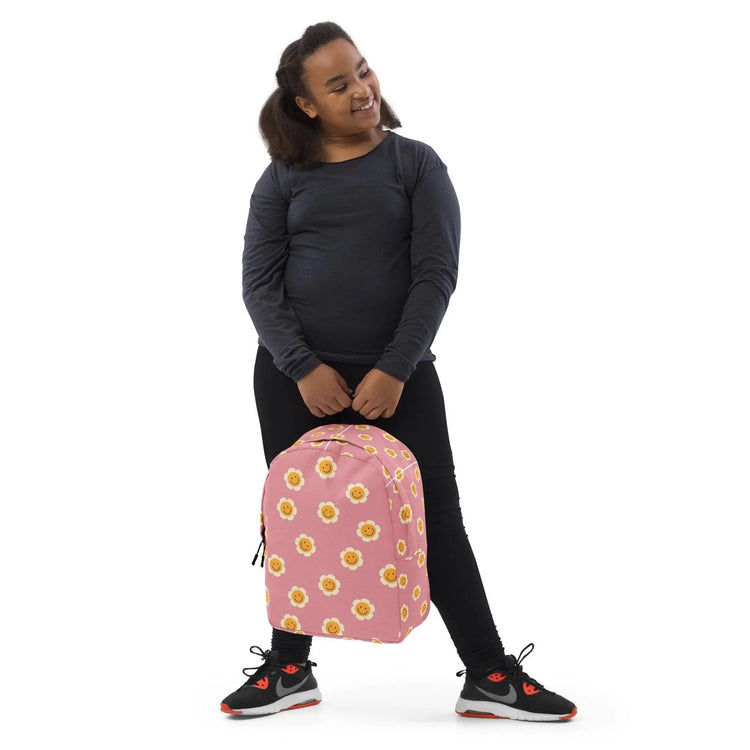 Minimalist Backpack, Kid Friendly elementary school age child custom daisy flower print every day Ipad computer pencil crayon carry tote bag The Aurora Touch