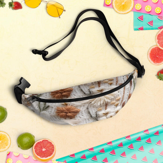 Fanny Pack, crotchet floral everyday casual school work fashion style wallet credit cards cell phone makeup all pupose hands free pouch