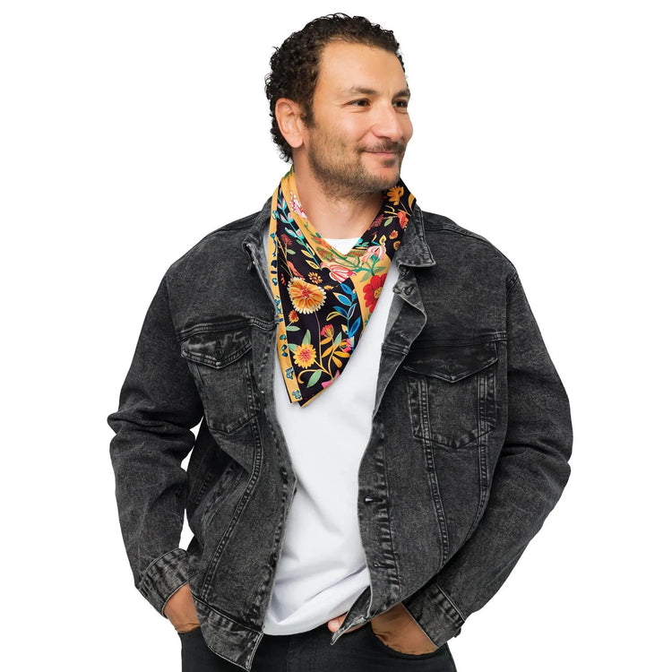 All-over print bandana, pretty crochet floral design print multifunction everyday school work home stylish minimilist kerchief wrap bandana
