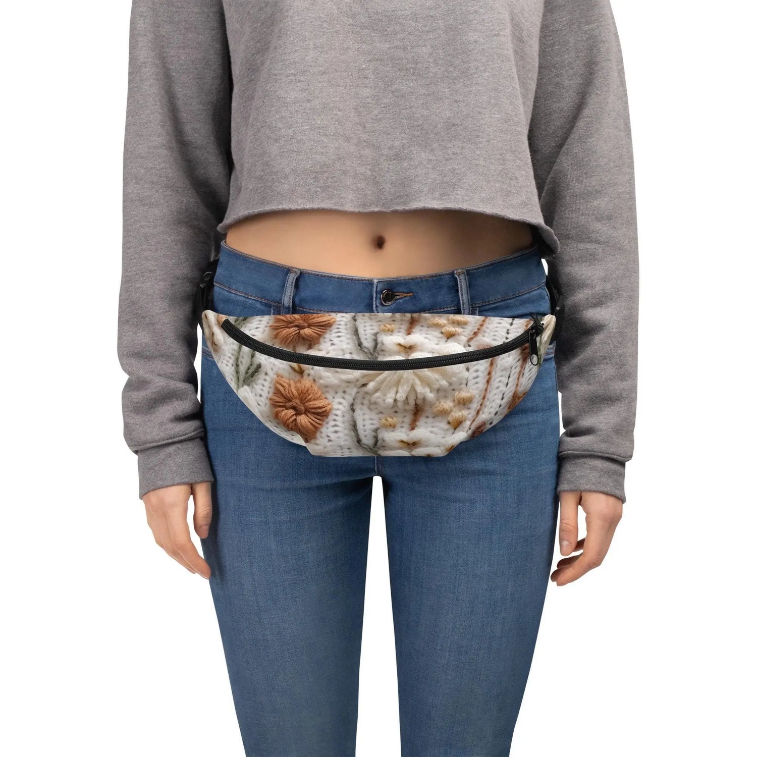 Fanny Pack, crotchet floral everyday casual school work fashion style wallet credit cards cell phone makeup all pupose hands free pouch The Aurora Touch