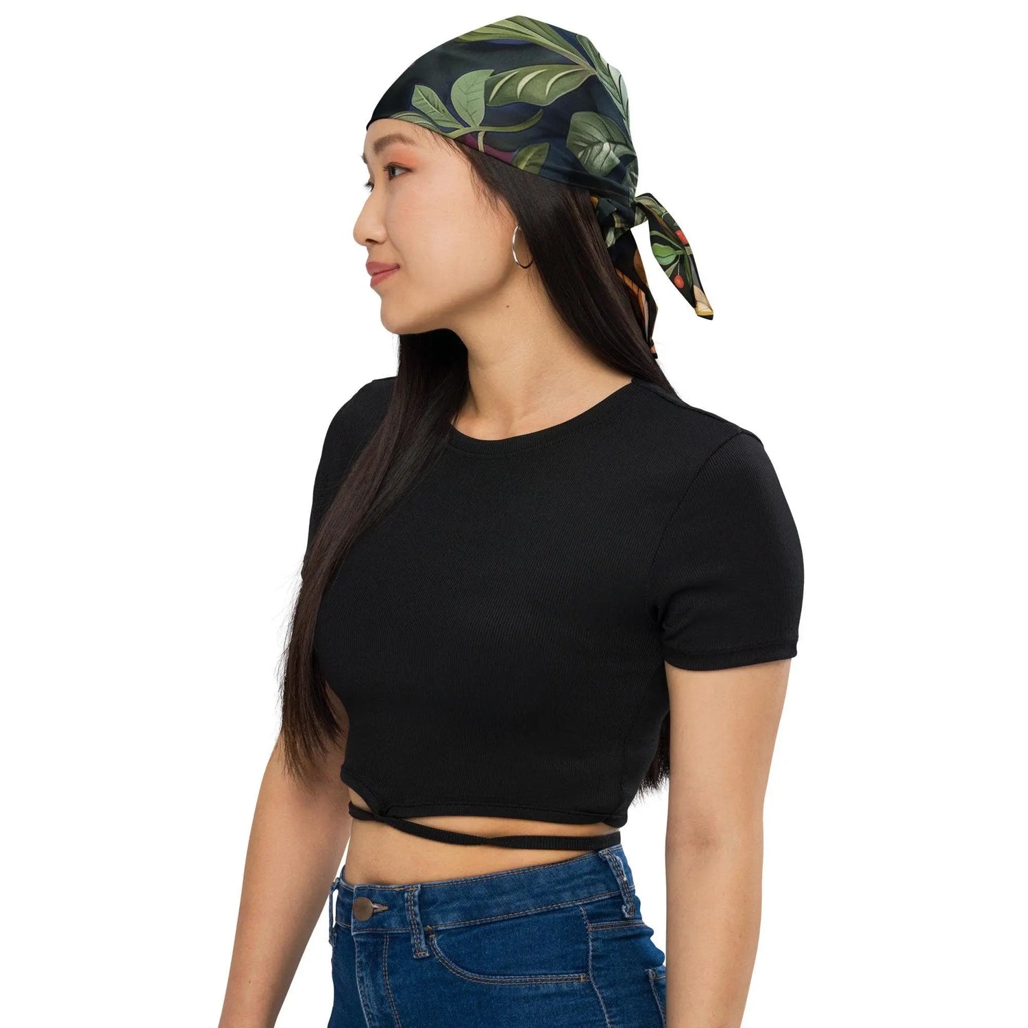 All-over print bandana, pretty floral pattern print stylish casual versatile soft light headband necktie hair tie