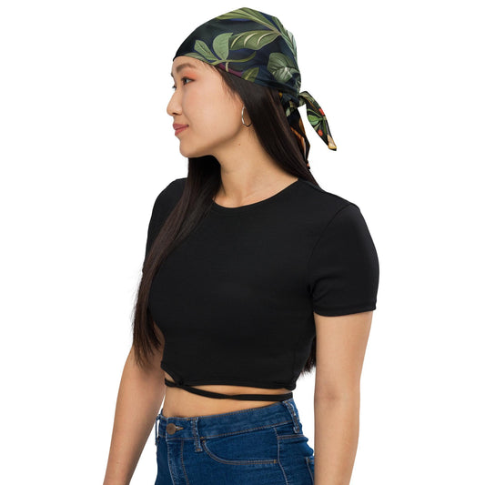 All-over print bandana, pretty floral pattern print stylish casual versatile soft light headband necktie hair tie