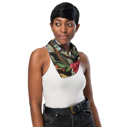 All-over print bandana, pretty floral pattern print stylish casual versatile soft light scarf headband necktie hair tie