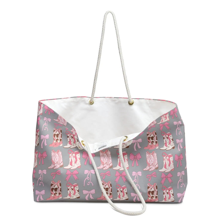 Pink Country Girl Weekender Bag, Pink and Grey Cowboy style designed Weekend Bag, Pretty Country style travel bag, stylish carry on bag, The Aurora Touch