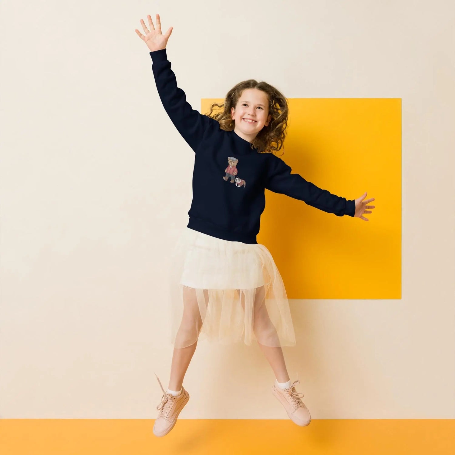 Youth crewneck sweatshirt, back to school cute Teddy Bear stylish child school fashion soft fleece casual everyday sweater for the young