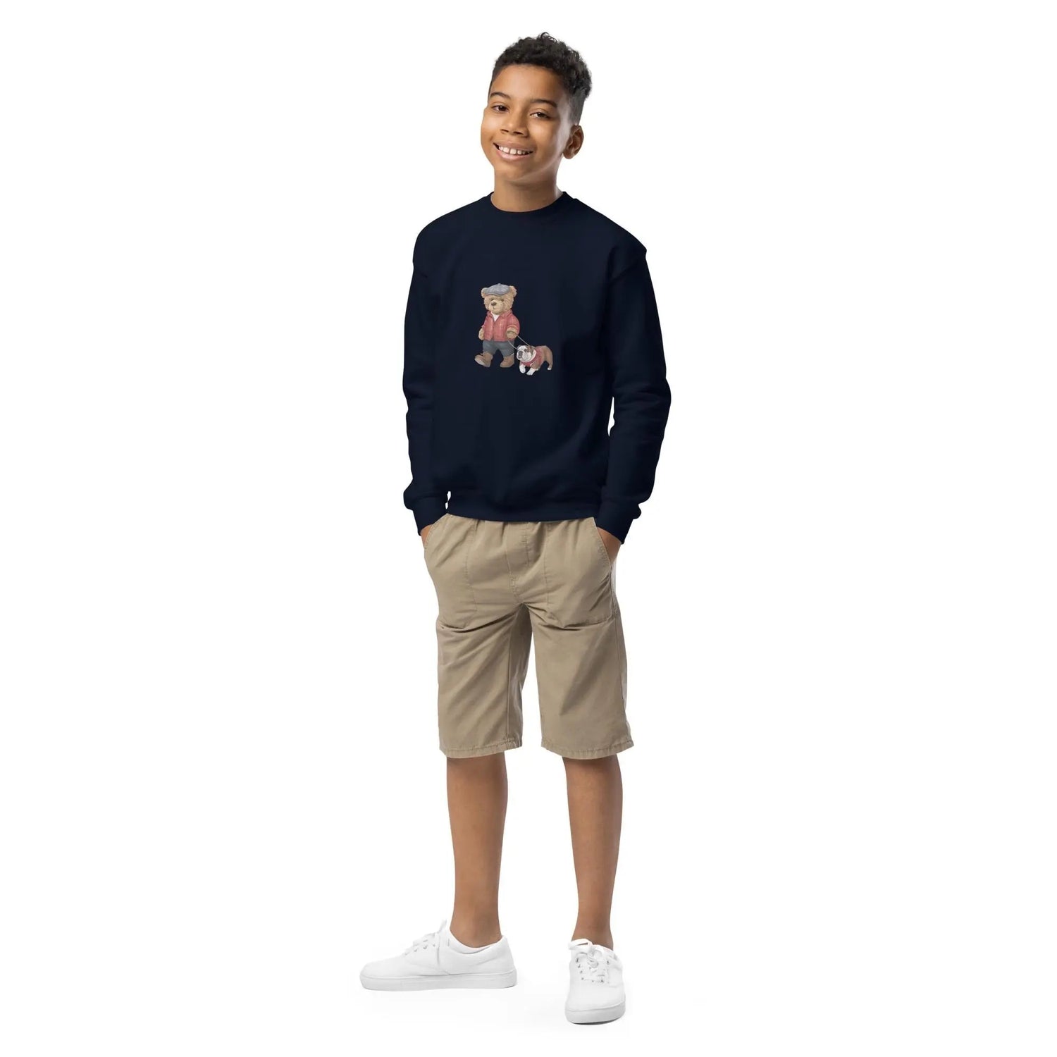 Youth crewneck sweatshirt, back to school cute Teddy Bear stylish child school fashion soft fleece casual everyday sweater for the young