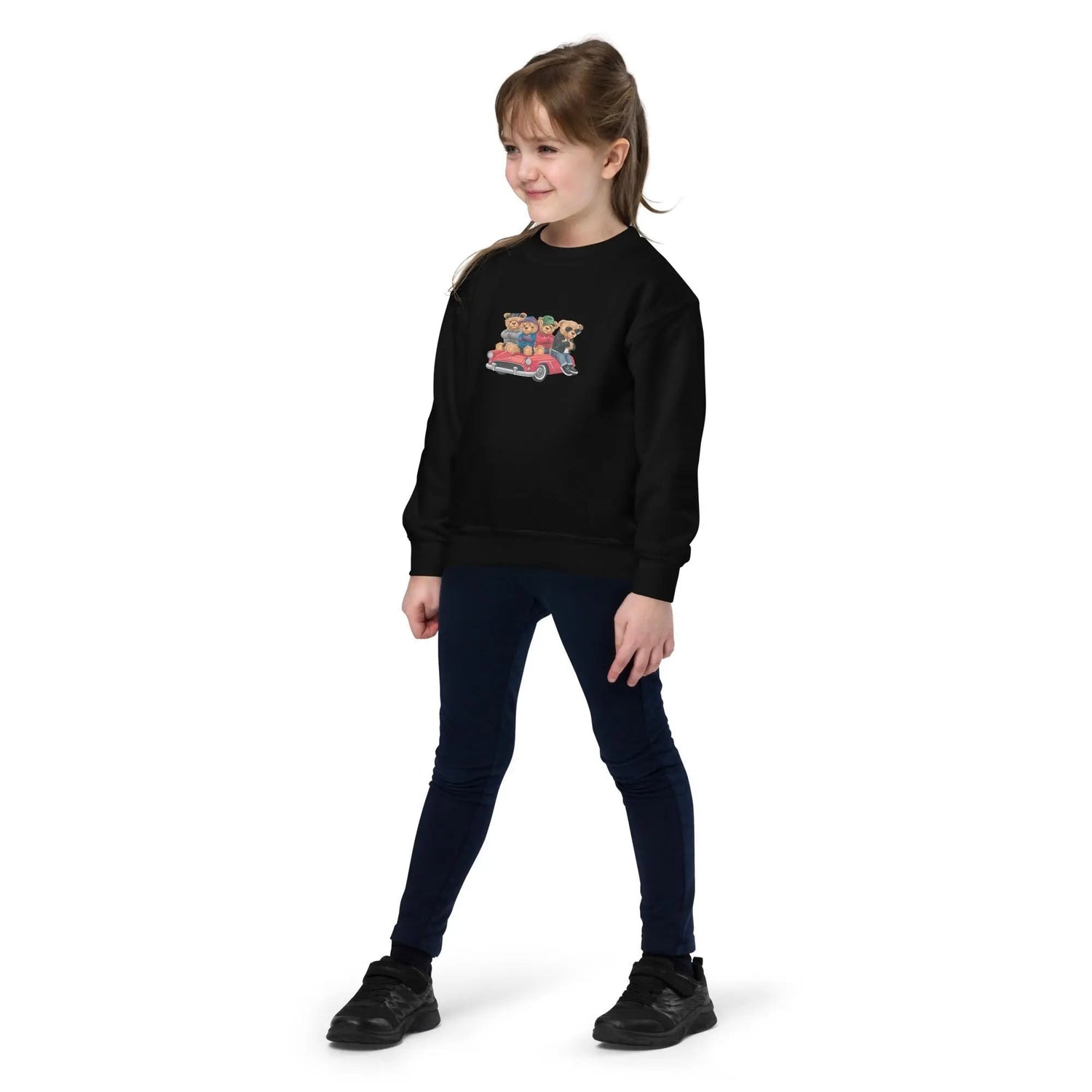 Youth crewneck sweatshirt, Teddy Bears in a car cool cozy casual school yard play time classroom casual dinner school trip kid child sweater