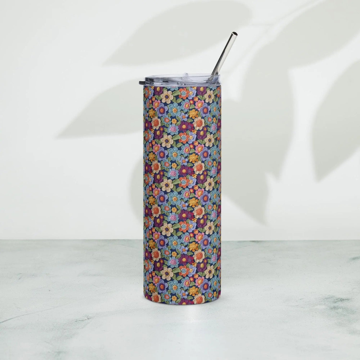 Stainless steel tumbler, floral crotchet AOP stylish tall drinking cup mug ideal for school work walking traveling driving and student gift The Aurora Touch