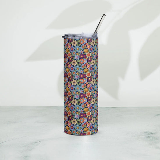 Stainless steel tumbler, floral crotchet AOP stylish tall drinking cup mug ideal for school work walking traveling driving and student gift The Aurora Touch