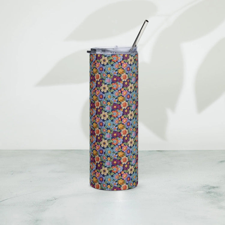 Stainless steel tumbler, floral crotchet AOP stylish tall drinking cup mug ideal for school work walking traveling driving and student gift The Aurora Touch