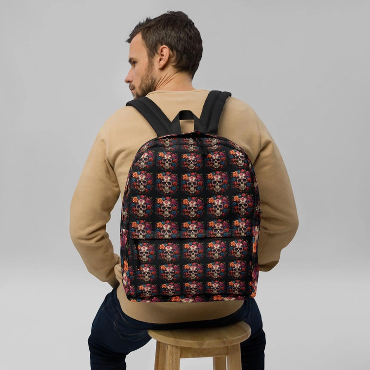 Backpack, Day of the dead Dia de los muertos sugar floral colorful sugar skull school work travel fashion everyday casual holiday attire