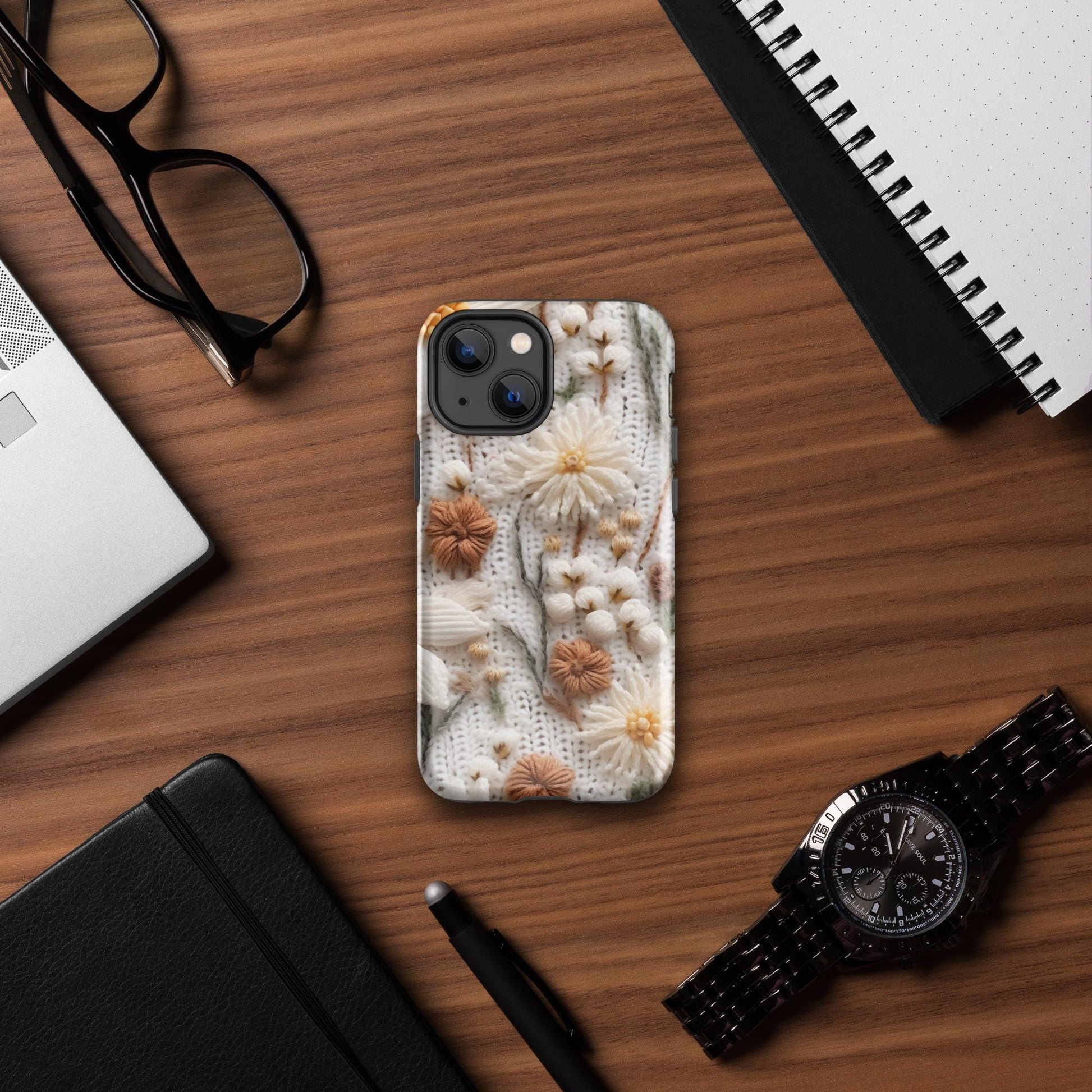 Tough Case for iPhone®, pretty floral crotchet phone cover fashion stylish design protector apple phone case