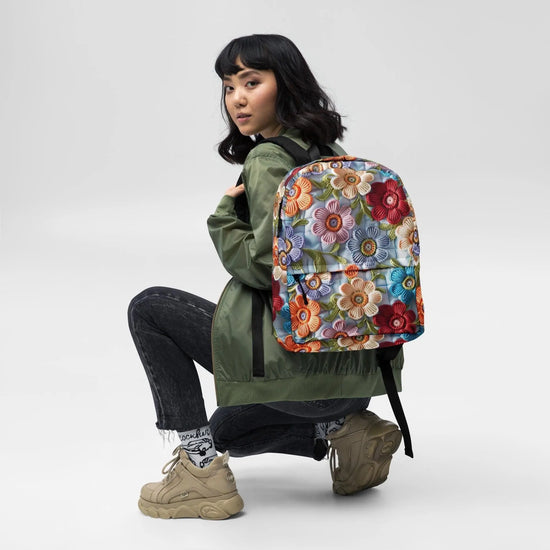Vibrant 3D Floral Crotchet All over Print Design Versatile Backpack The Aurora Touch