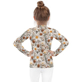 Kids Rash Guard, Crotchet floral pattern fitted kid child girl casual playground classroom everyday wear stylish long sleeve spandex shirt The Aurora Touch