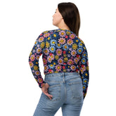 Recycled long-sleeve crop top, sexy crotchet sporty casual jean shorts everyday all activity stylish floral design crop top great for gift