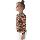 Kids Rash Guard, Floral crotchect colorful soft pattern litle girl spandex polyester fitted everyday school playground classroom clothing The Aurora Touch