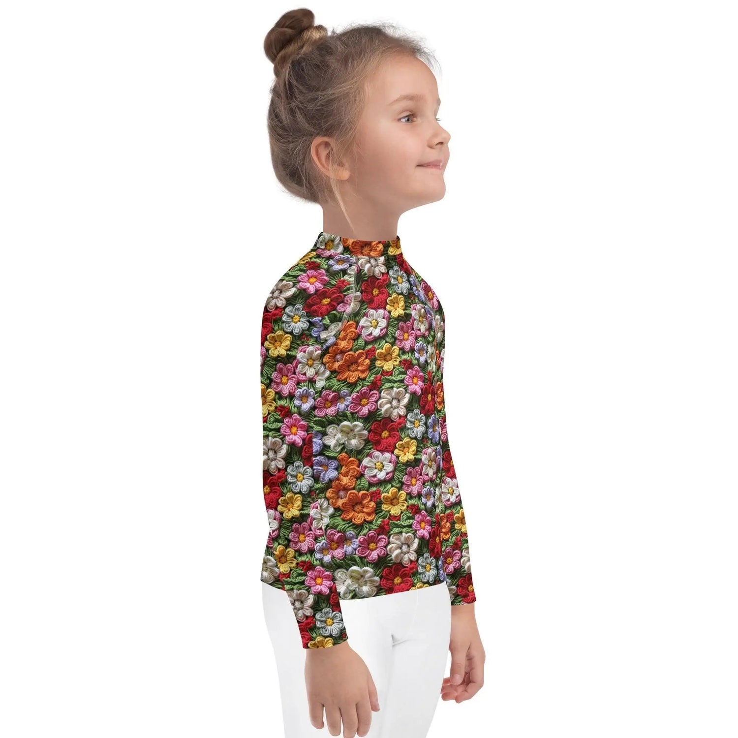 Kids Rash Guard, Floral crotchect colorful soft pattern litle girl spandex polyester fitted everyday school playground classroom clothing The Aurora Touch