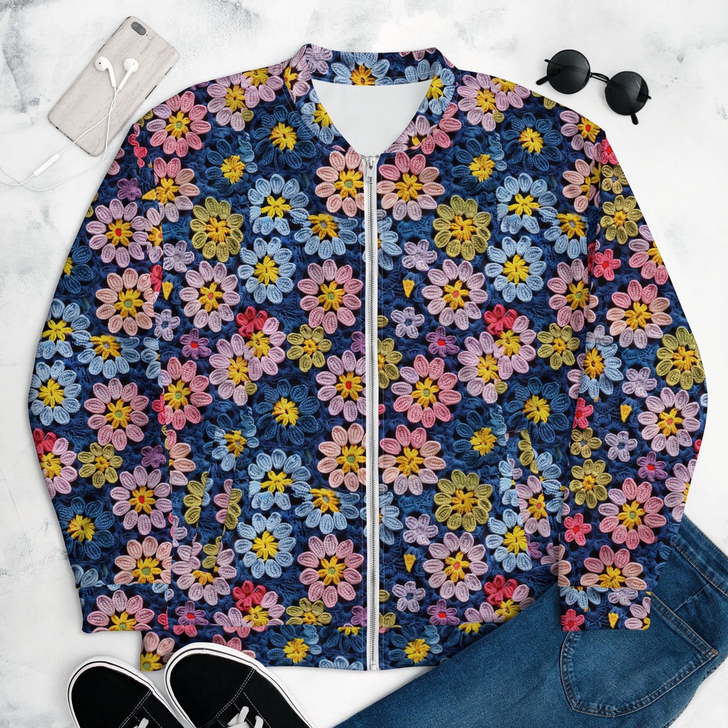 Unisex Bomber Jacket, Stylish crochet classy casual dressy elegant feel pair with jeans skirt or over dress hoodie or anything simple coat