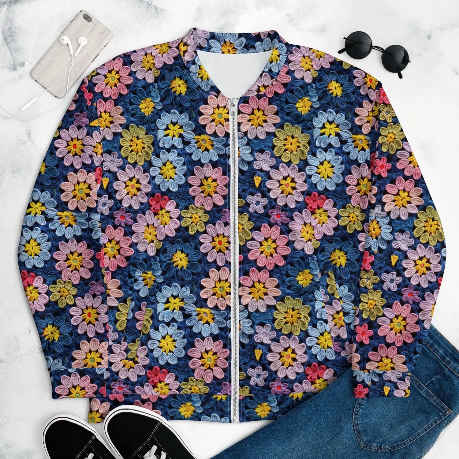Unisex Bomber Jacket, Stylish crochet classy casual dressy elegant feel pair with jeans skirt or over dress hoodie or anything simple coat