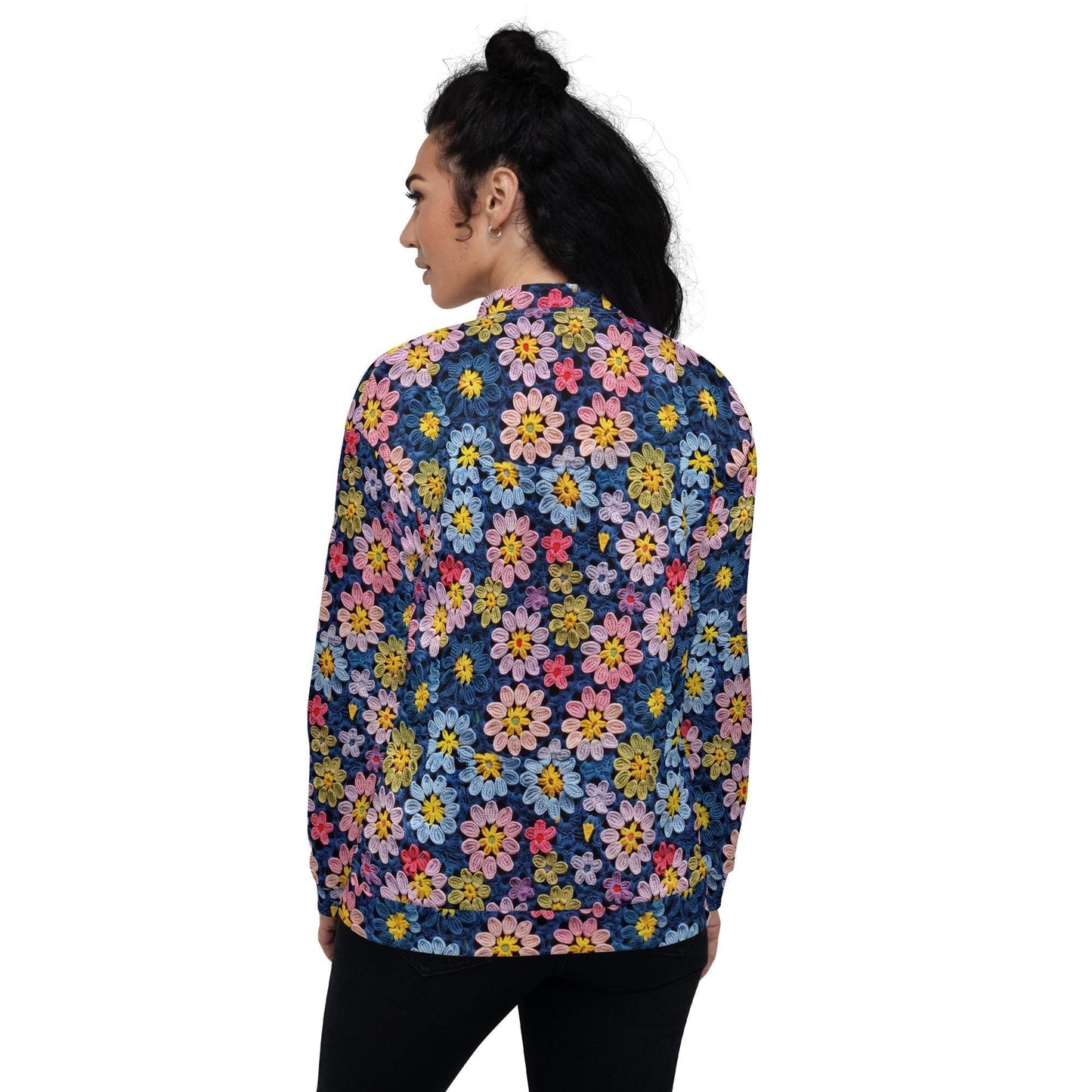 Women's floral Bomber Jacket, Stylish crochet classy casual dressy elegant feel pair with jeans or over dress or hoodie