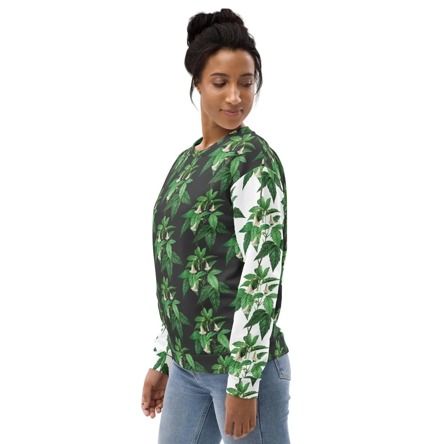 Men Sweatshirt, Unisex casual green white floral AOP designer stylish back to school wear to office smooth make a statement shirt The Aurora Touch