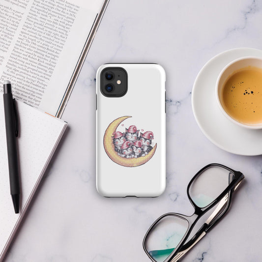 Tough Case for iPhone®, Sleepy kitties on moon cute stylish fashionista strong sturdy simple protective everyday phone case cover