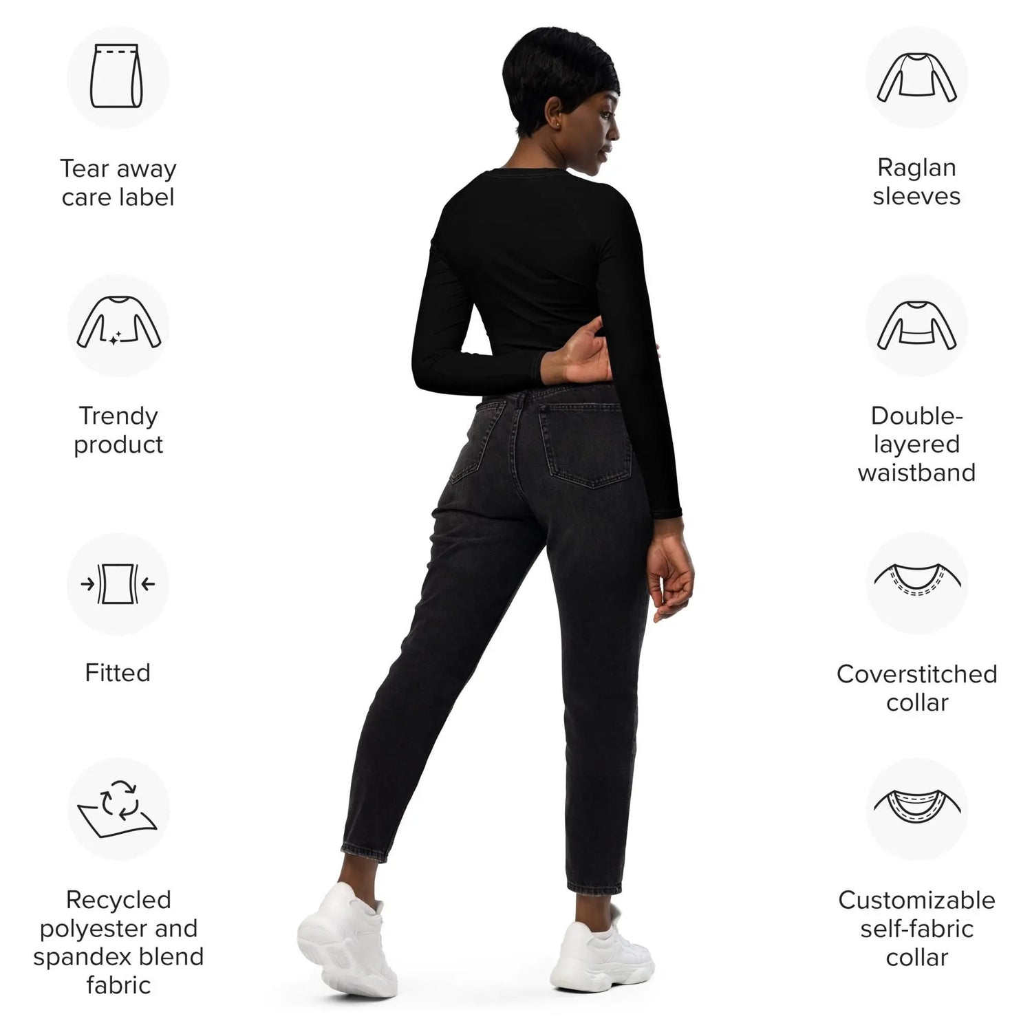 Recycled long-sleeve crop top, sarcastic adorable teddy bear doll comfy gym school fun casual stylish fashionable mid-drif cute shirt