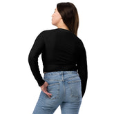 Recycled long-sleeve crop top, sarcastic adorable teddy bear doll comfy gym school fun casual stylish fashionable mid-drif cute shirt