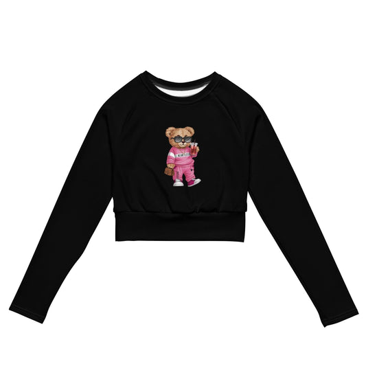 Women's Cute Long-Sleeve Crop Top, sarcastic adorable teddy bear doll comfy gym school fun casual stylish fashionable mid-drif cute shirt