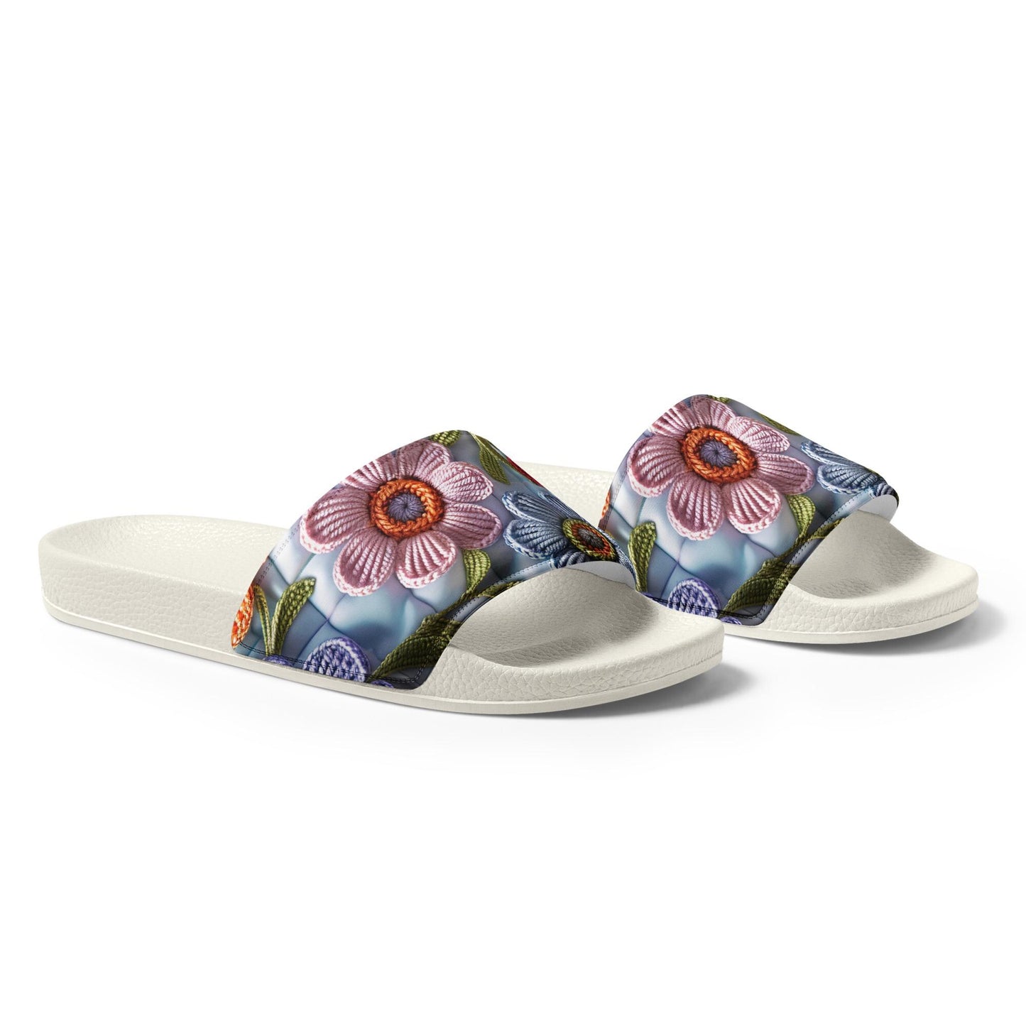 Women&#39;s slides, crotchet stich design stylish flat pool side beach sand casual shopping walking female sandals
