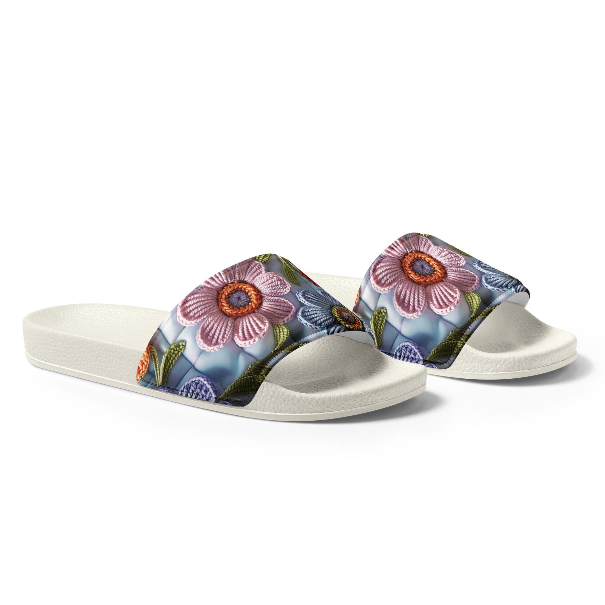 Women&#39;s slides, crotchet stich design stylish flat pool side beach sand casual shopping walking female sandals