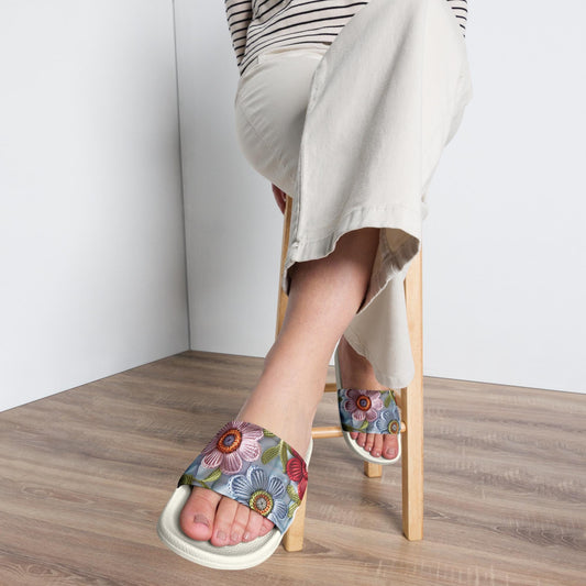 Women&#39;s slides, crotchet stich design stylish flat pool side beach sand casual shopping walking female sandals