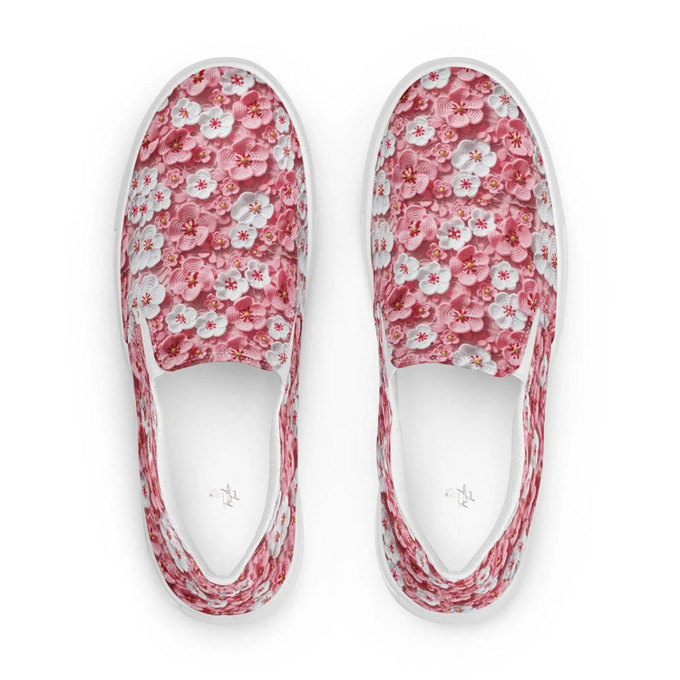 Women’s slip-on canvas shoes, Pink floral pattern pretty all day wear casual office work walking slip on stylish female sneaker shoes