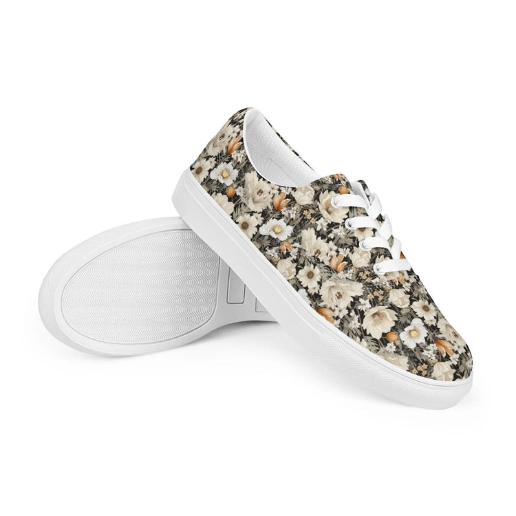 Women’s lace-up canvas shoes, floral color all over pattern print casual stylish fashion school work shopping jean shirt walking fabric shoe