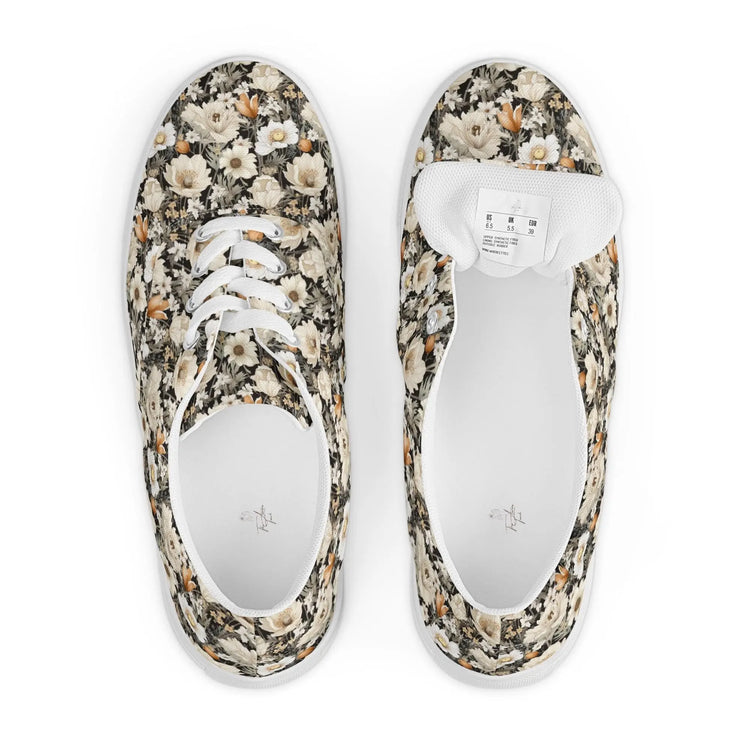 Women’s lace-up canvas shoes, floral color all over pattern print casual stylish fashion school work shopping jean shirt walking fabric shoe