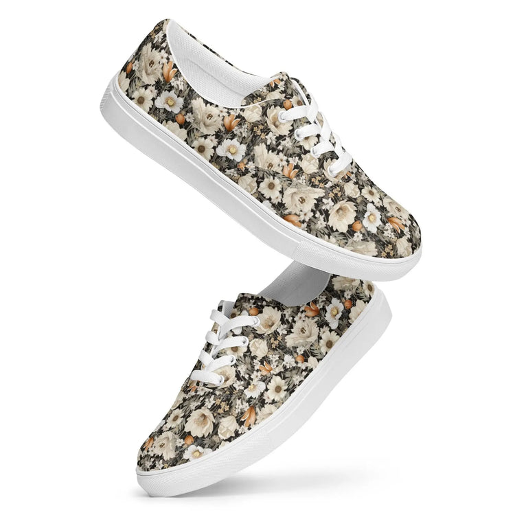 Women’s lace-up canvas shoes, floral color all over pattern print casual stylish fashion school work shopping jean shirt walking fabric shoe