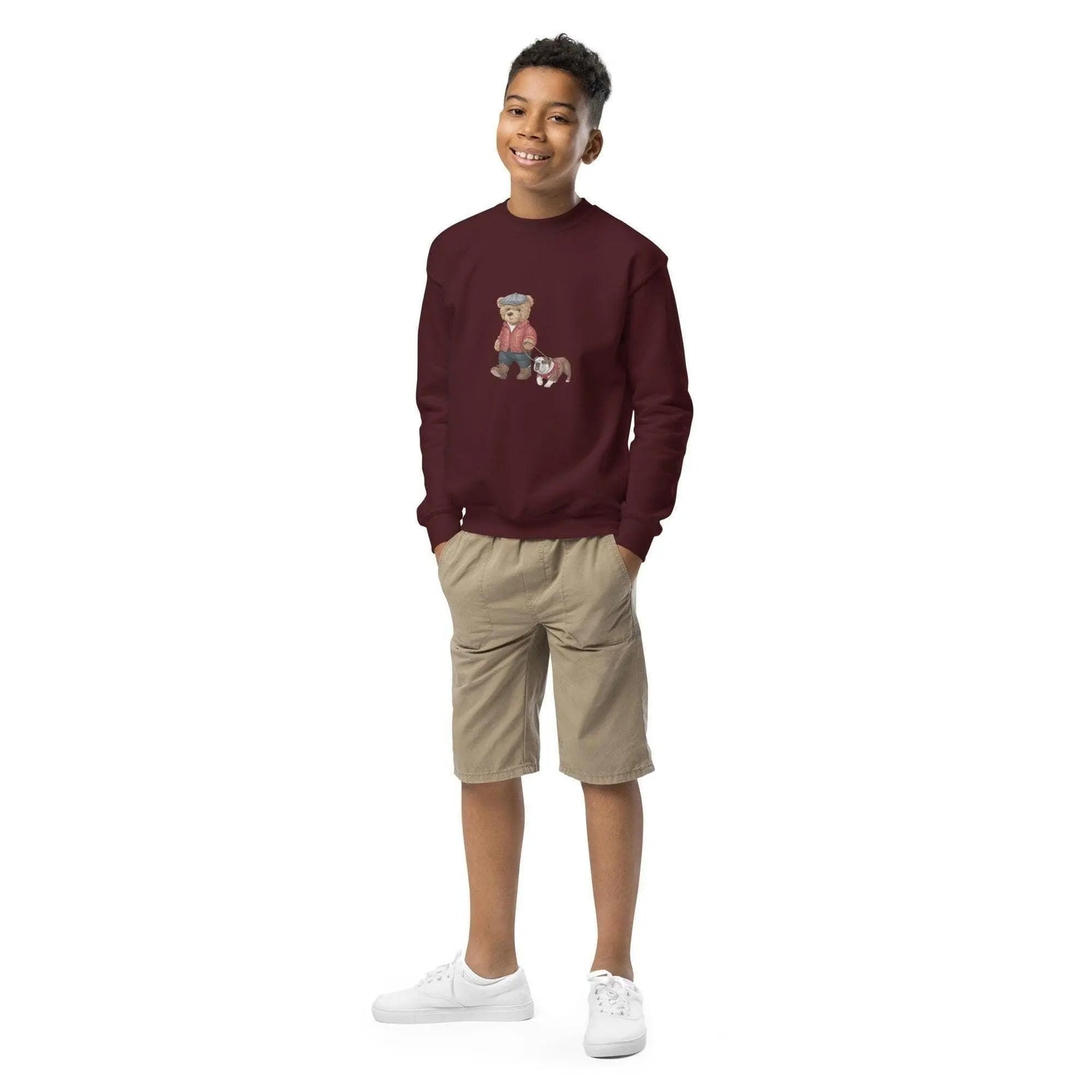 Youth crewneck sweatshirt, back to school cute Teddy Bear stylish child school fashion soft fleece casual everyday sweater for the young