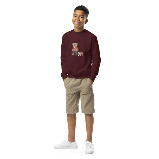 Youth crewneck sweatshirt, back to school cute Teddy Bear stylish child school fashion soft fleece casual everyday sweater for the young