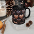 11oz Black Mug, Heart chocolate candy  print pattern all over design theme valentines birthday sweatheart  coffee beverage cup gift The Aurora Touch