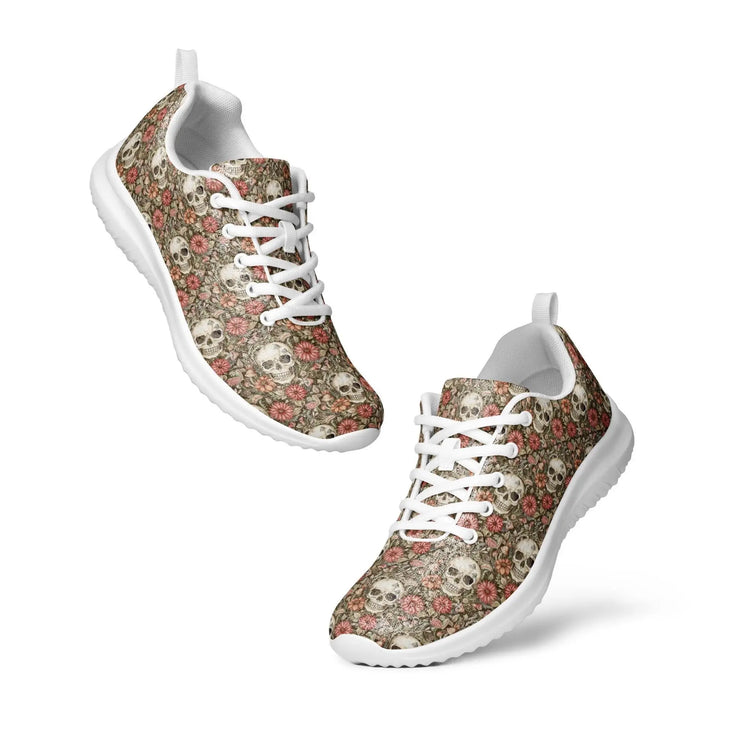 Women’s athletic shoes, Sugar skull pretty day of the dead style portrait floral print casual walking workout sport tennis shoe