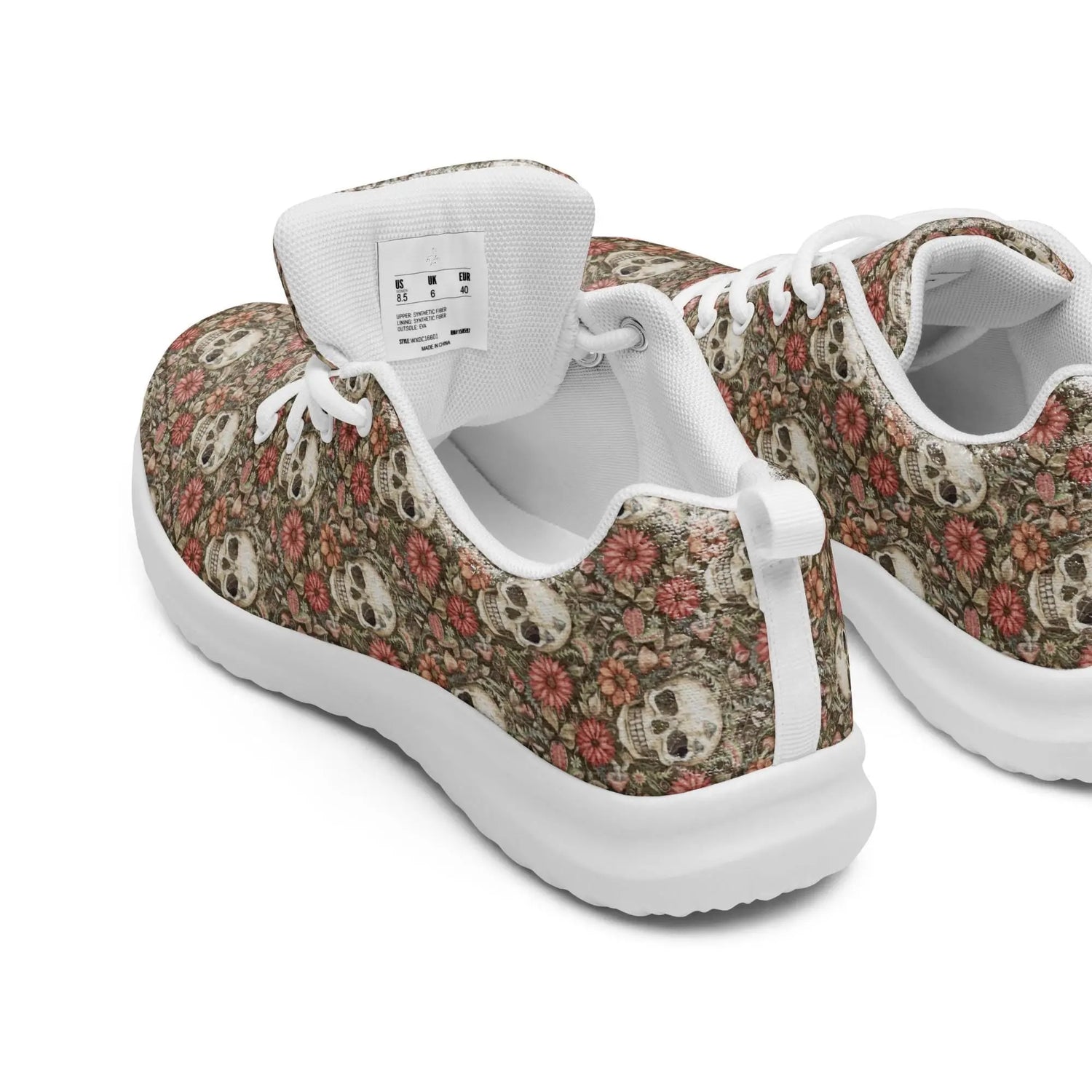 Women’s athletic shoes, Sugar skull pretty day of the dead style portrait floral print casual walking workout sport tennis shoe