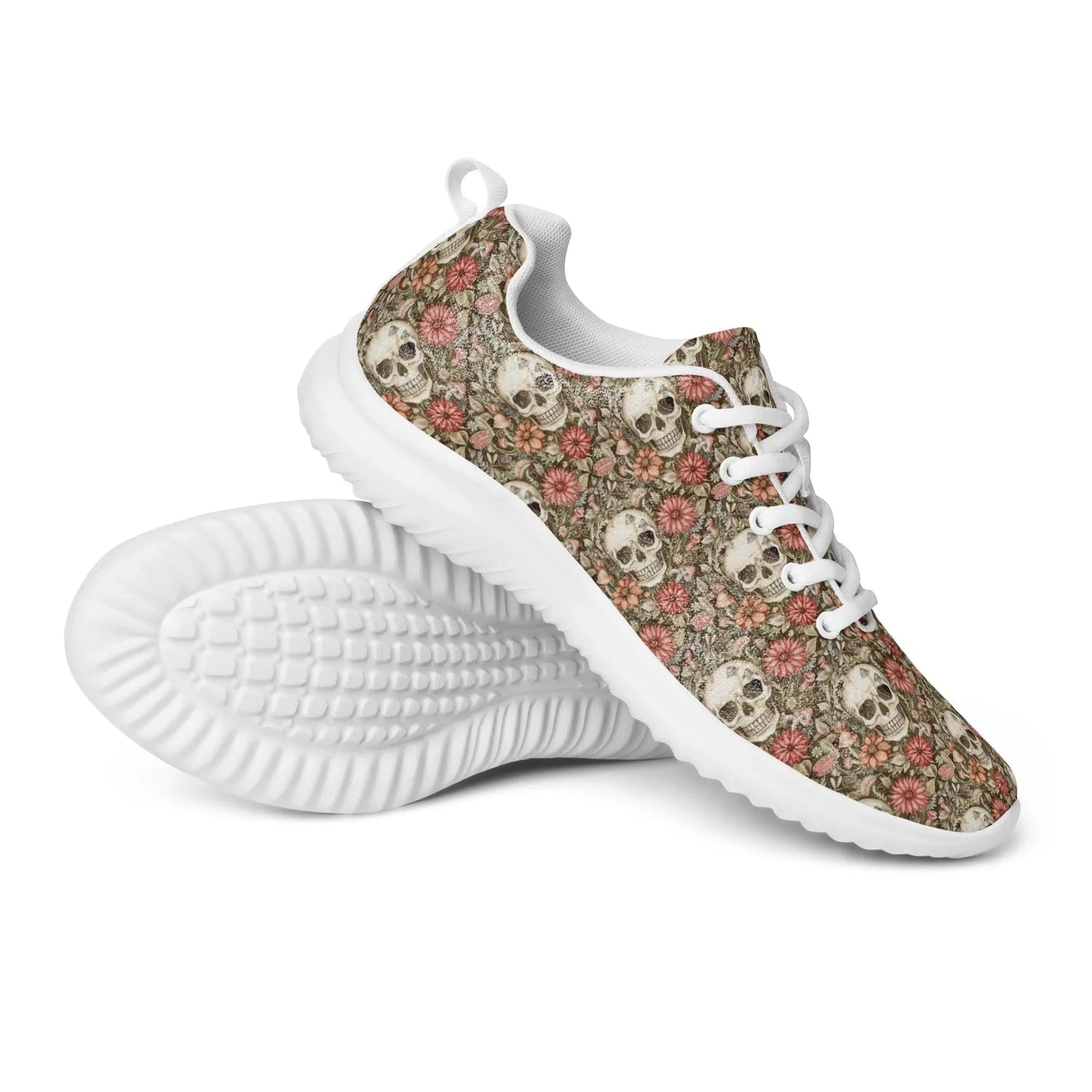 Women’s athletic shoes, Sugar skull pretty day of the dead style portrait floral print casual walking workout sport tennis shoe