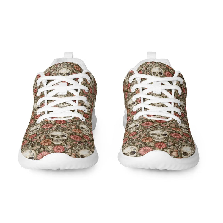 Women’s athletic shoes, Sugar skull pretty day of the dead style portrait floral print casual walking workout sport tennis shoe