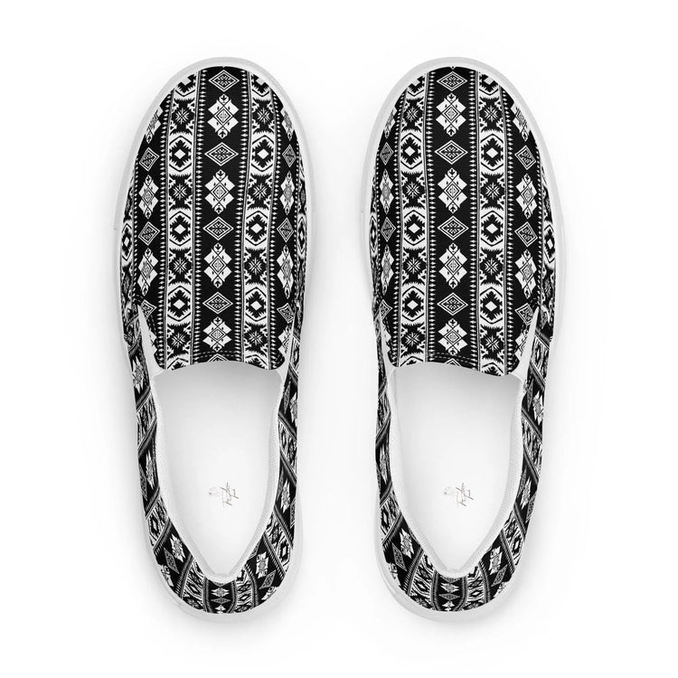 Men’s slip-on canvas shoes, Tribal design men casual jean everyday wear stylish clean comfortable walking work shopping soft male shoe