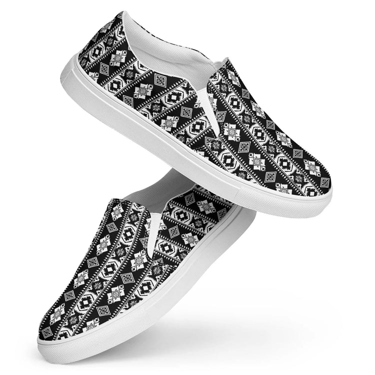Men’s slip-on canvas shoes, Tribal design men casual jean everyday wear stylish clean comfortable walking work shopping soft male shoe