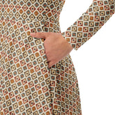 All-over print long sleeve midi dress, sophisticated tribal all over print pattern design casual date entrepreneur style clothing wear The Aurora Touch